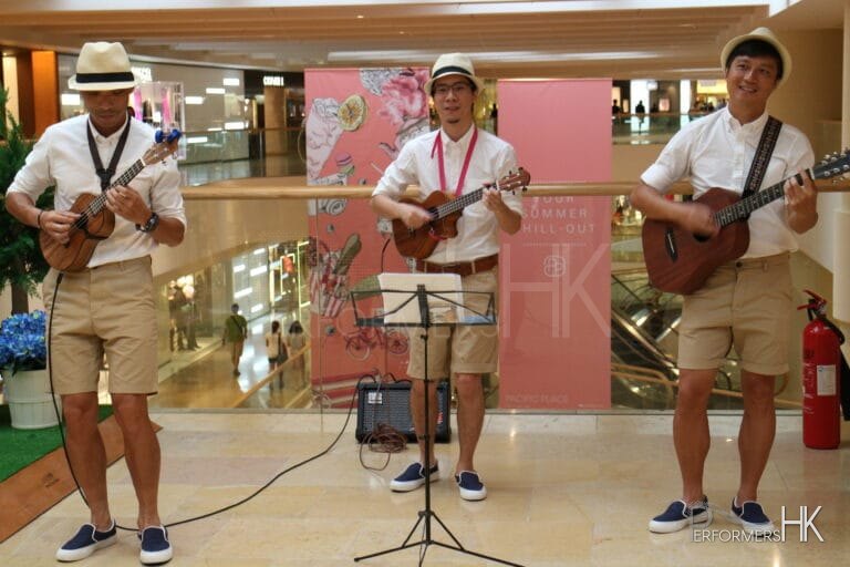 Hong Kong three Ukulele players performing at a corporate event