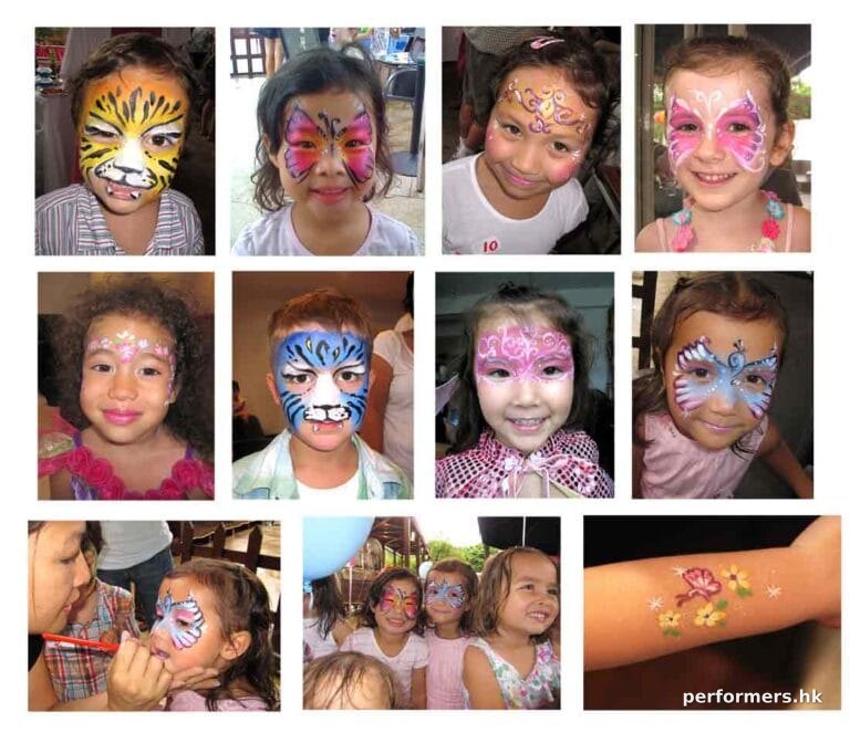A Hong Kong Face painter drew a lot of different face paint for a School fair in HK.
