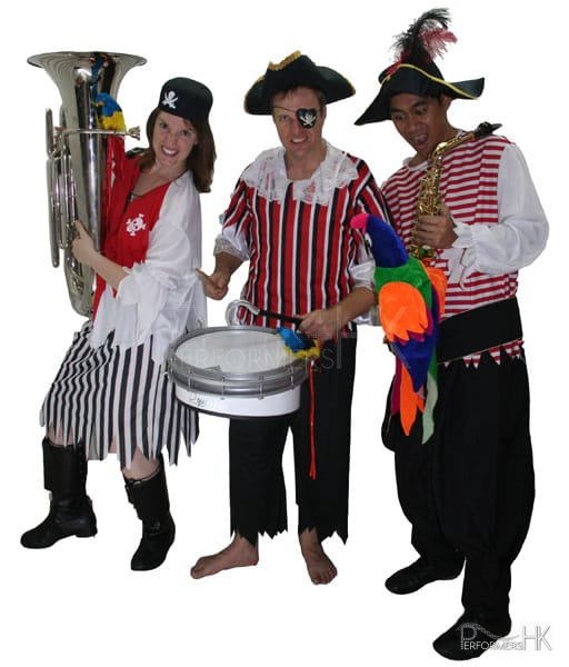 Moving band dressed in Pirate costumes in Hong Kong