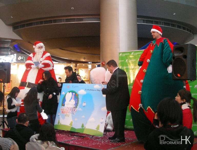 two giant stilt walker at cyberport christmas event