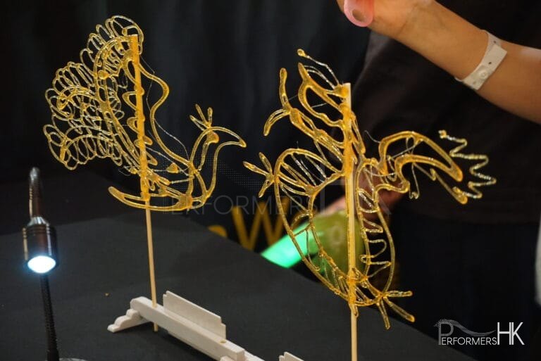 Sugar painting (糖画) items at event on display for guests to take